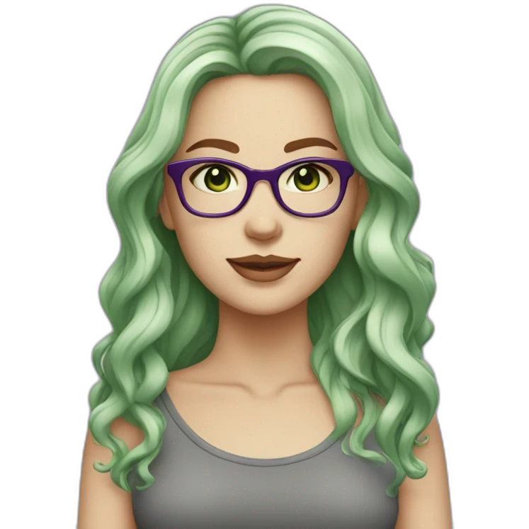 white-girl-purple-wavy-hair-green-eyes-square-glasses emoji
