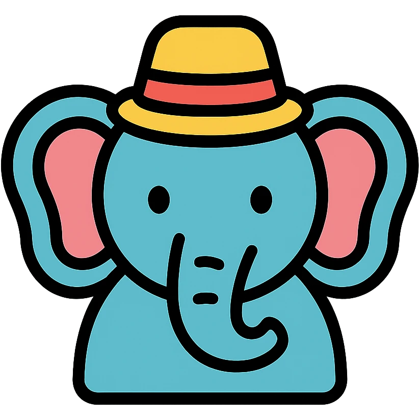 elephant wearing a hat, color outline icon style emoji