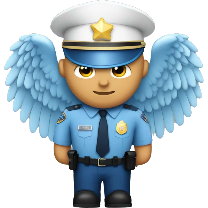 A WHITE Police man bald with blue uniform and cap with Big ANGEL WINGS emoji