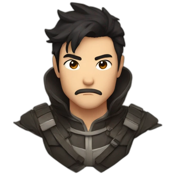 Kawai face men with dark hair with a sauvage in the mouth emoji