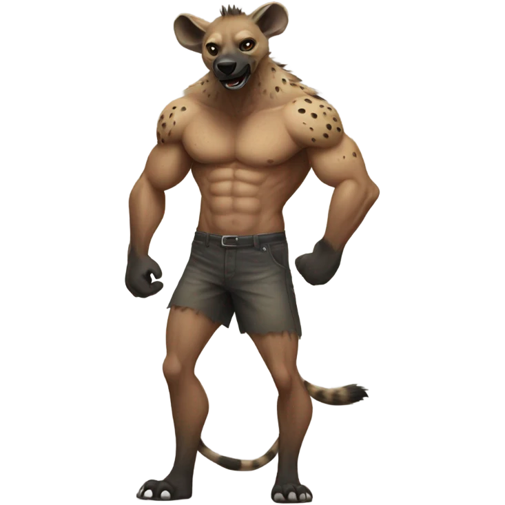  male hyena muscular, pec, full body, embrace, couple, emoji