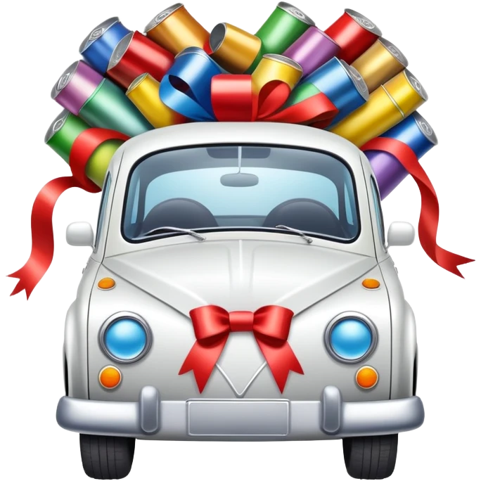 Just married car with cans and ribbons emoji