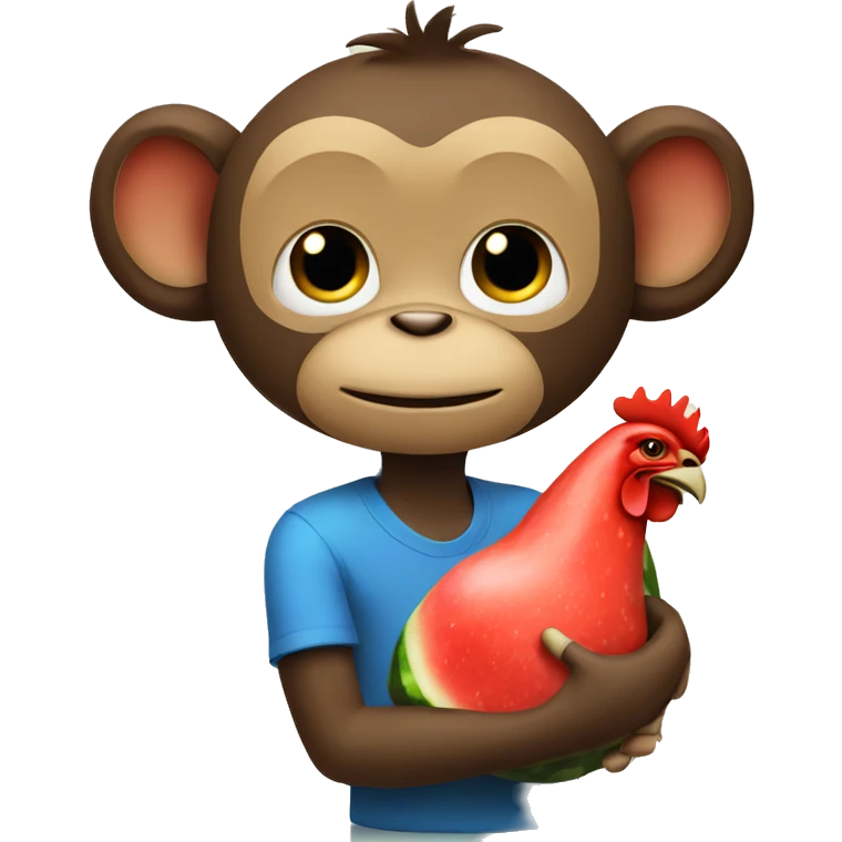 Monkey holding a chicken and watermelon  emoji