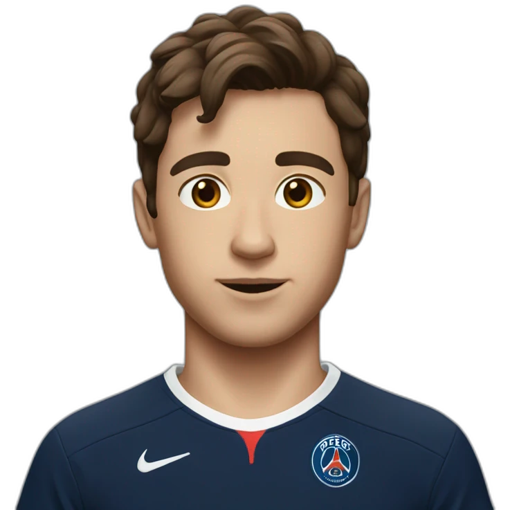 A boy with brown hair with t-shirt psg emoji