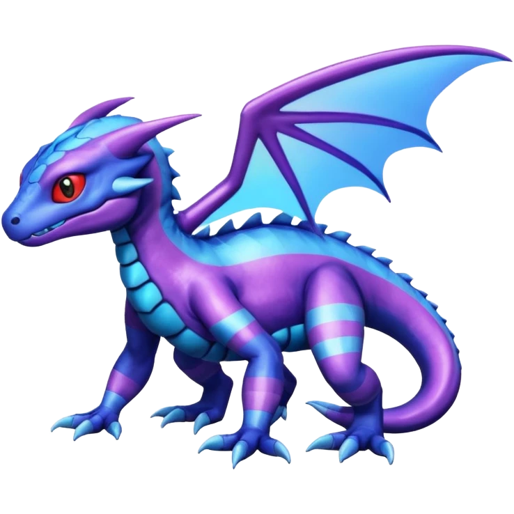 Cute Shiny striped iridescent cyan indigo blue violet Guilmon-Salandit-Fakémon-hybrid-creature (full body)  emoji