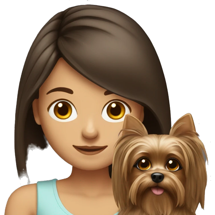 Long hair brunette girl with Yorkshire terrier dog emoji