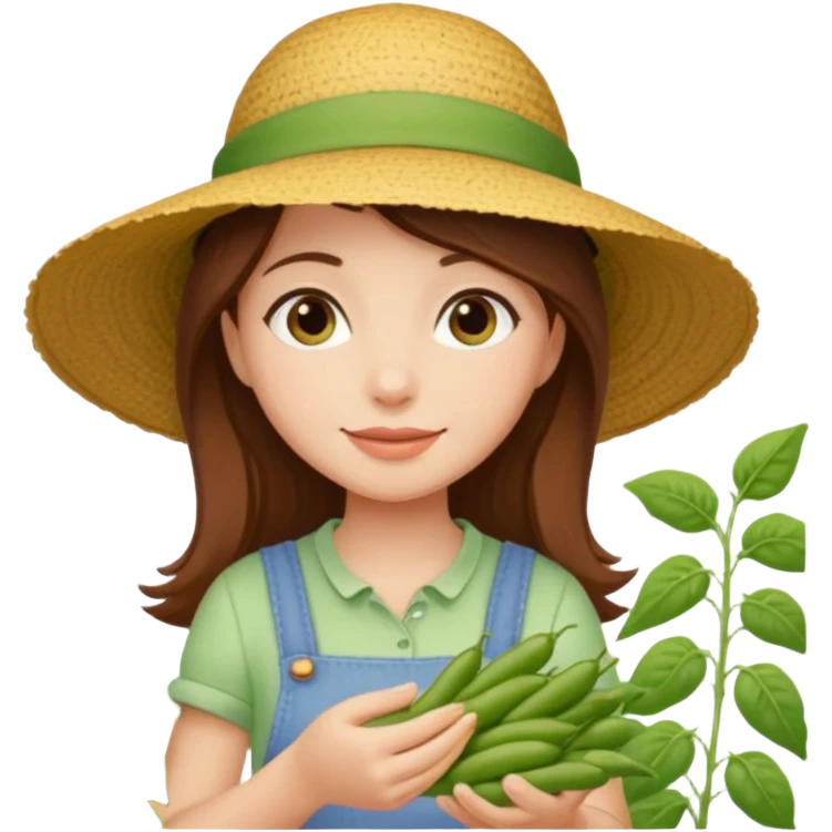 brown haired girl in garden picking green beans emoji