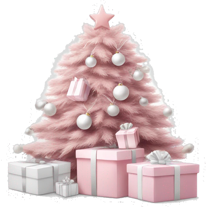 Light pink Christmas gifts under a white Christmas tree  emoji