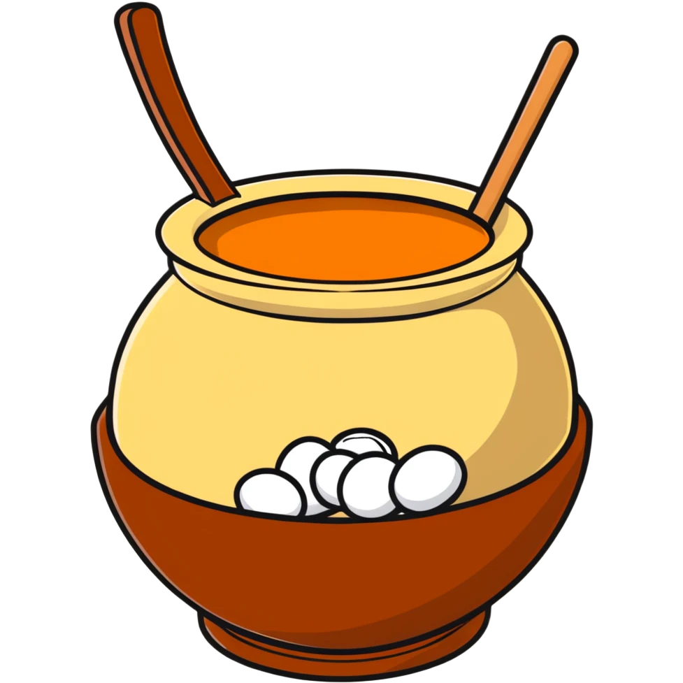 brown earthen matka pot filled with white rasgulla sweets emoji