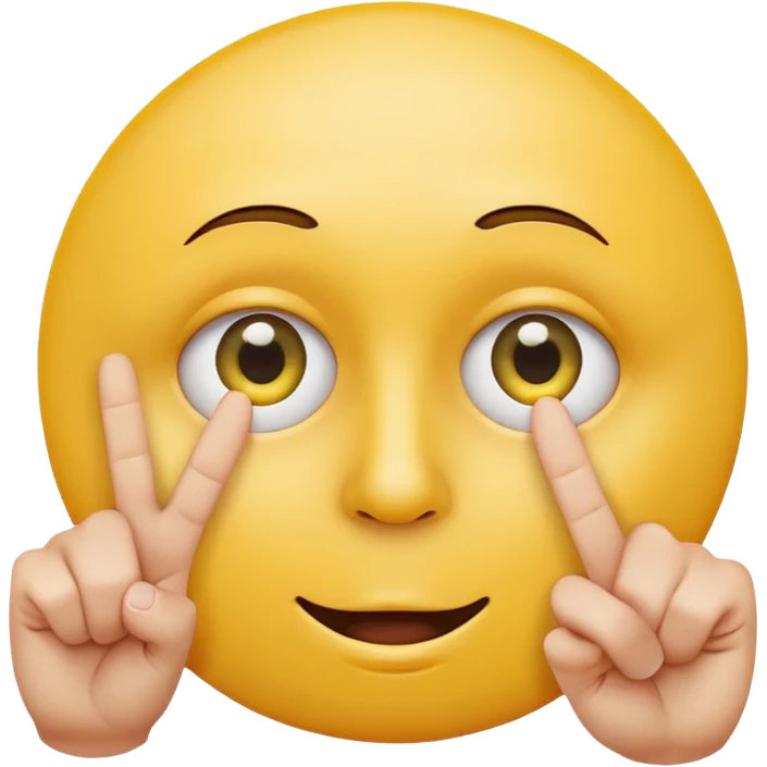 yellow cercle face, cercle eyes, cercle mouth, holding up two fingers emoji