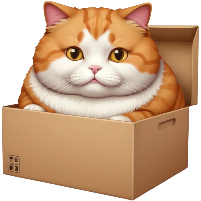 Adorable obese cat trying to fit in a small box emoji
