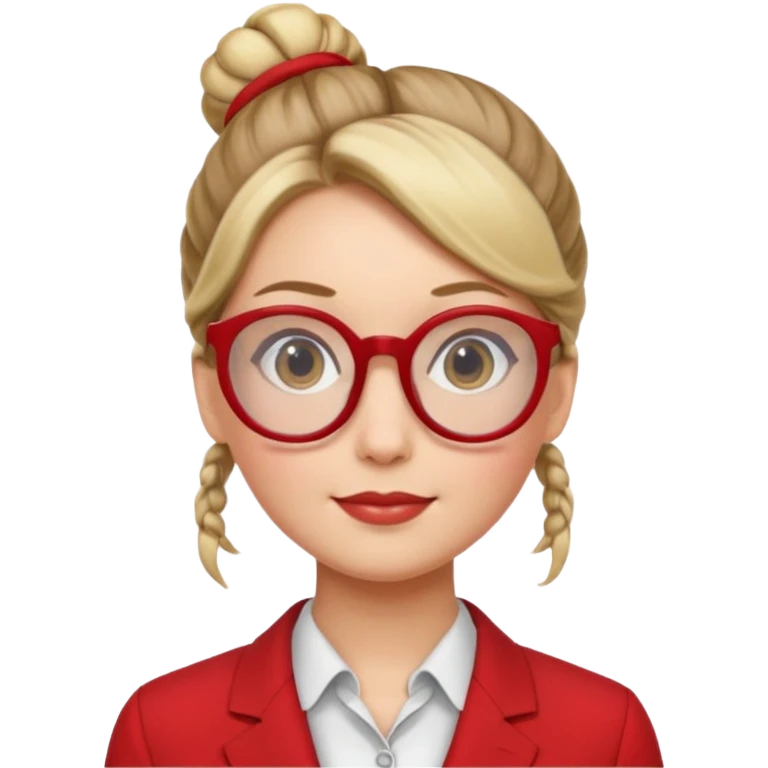 woman with bun hair with red suit and glasses emoji