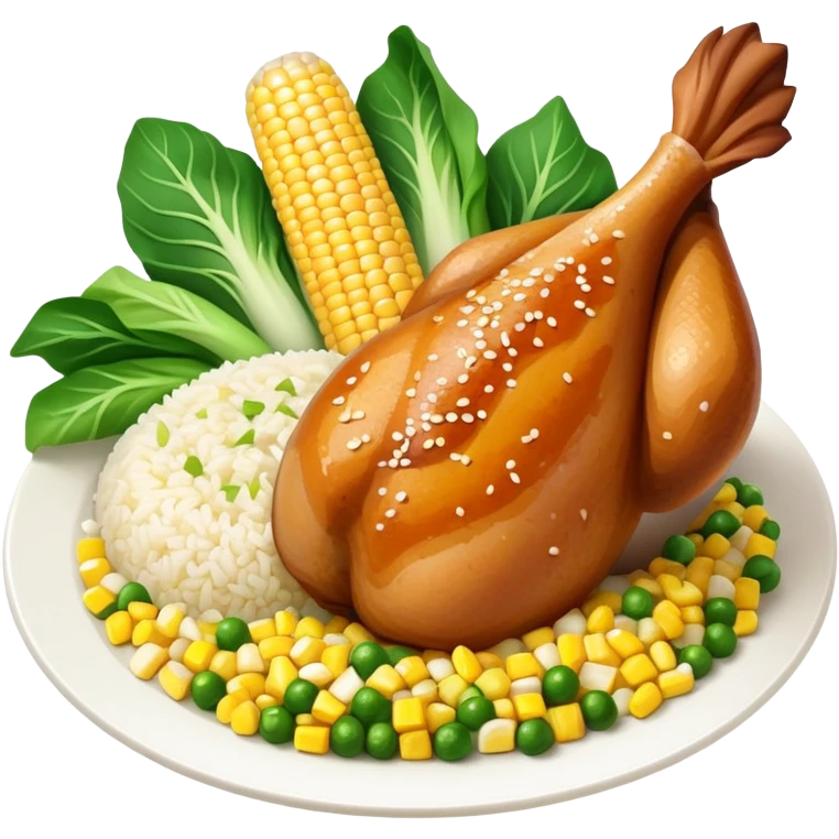 Chicken leg with bok choy corn and rice emoji