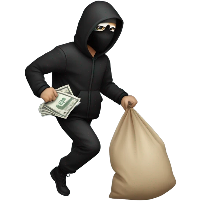 robber sneaking away with a large bag of money emoji