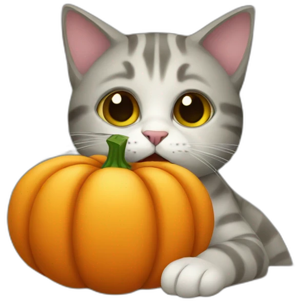 A cat eating a pumpkin emoji