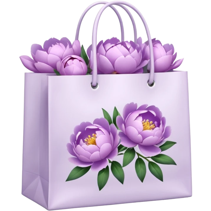 Realistic white shopping bag with lilac peonies in it emoji