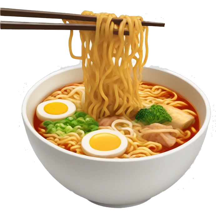 spicy ramen in bowl with chopsticks emoji