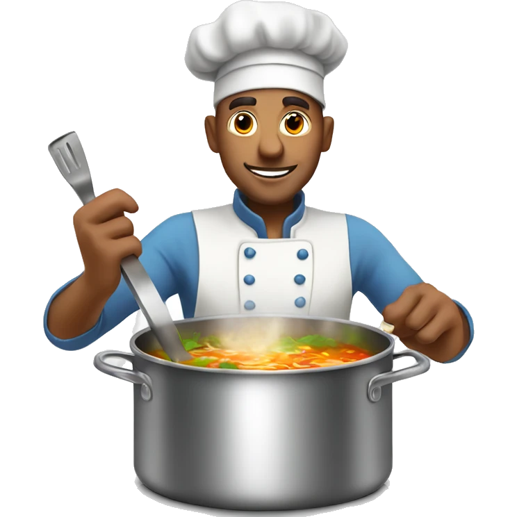 white male cook cooking soup in a large saucepan emoji