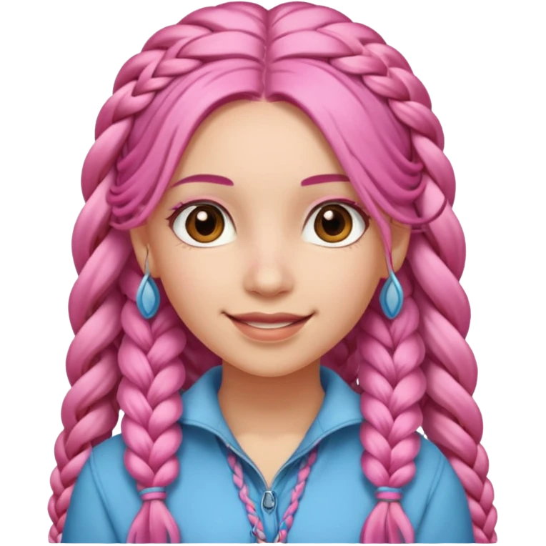 A light-skinned woman with long pink hair styled in braids, brown eyes, and a gentle smile. emoji