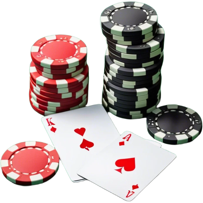 A photorealistic icon featuring playing cards and a stack of poker chips on a green felt table. Bright, detailed design with realistic textures and lighting. Transparent background, clearly symbolizing card games and strategy. emoji