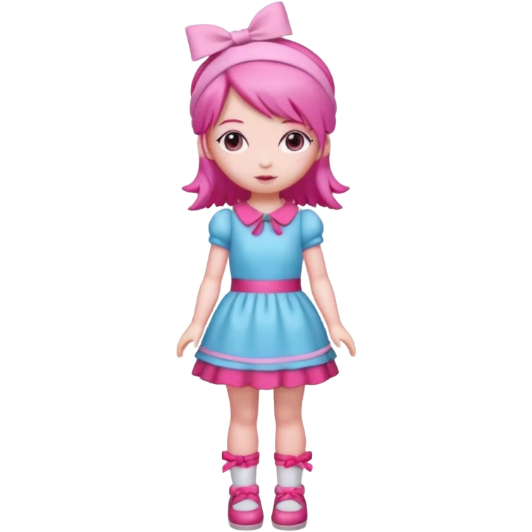 Isolated detaile illustration modern raspberry torte doll figurine full body with pink hair and a pink hairband standing emoji