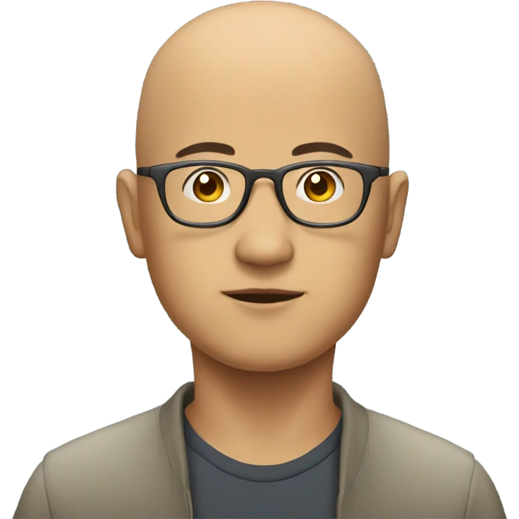  a bald, Asian man, deep in thought, wearing glasses emoji