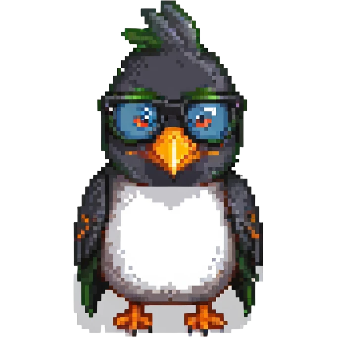 black bird with sunglasses and orange beak emoji