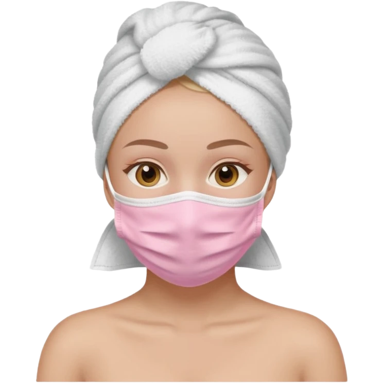 Girl with a light pink facemask and a white head towel emoji