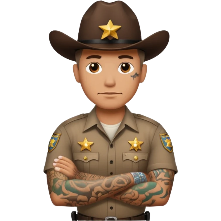 sheriff  with tatttoos on his arms not his face emoji