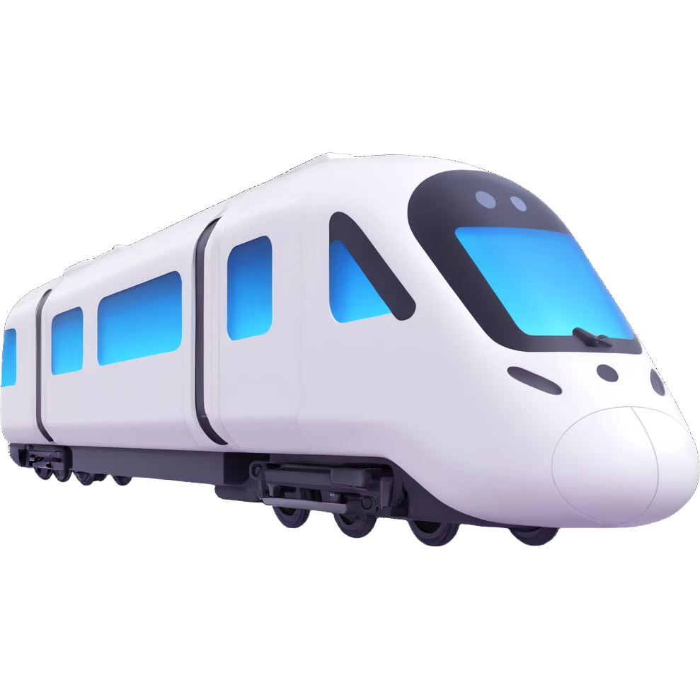 futuristic white train, microsoft fluent emoji style emoji