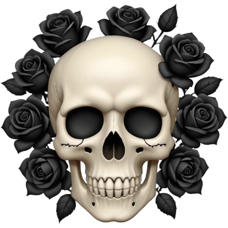 Skull with black roses surrounding it emoji