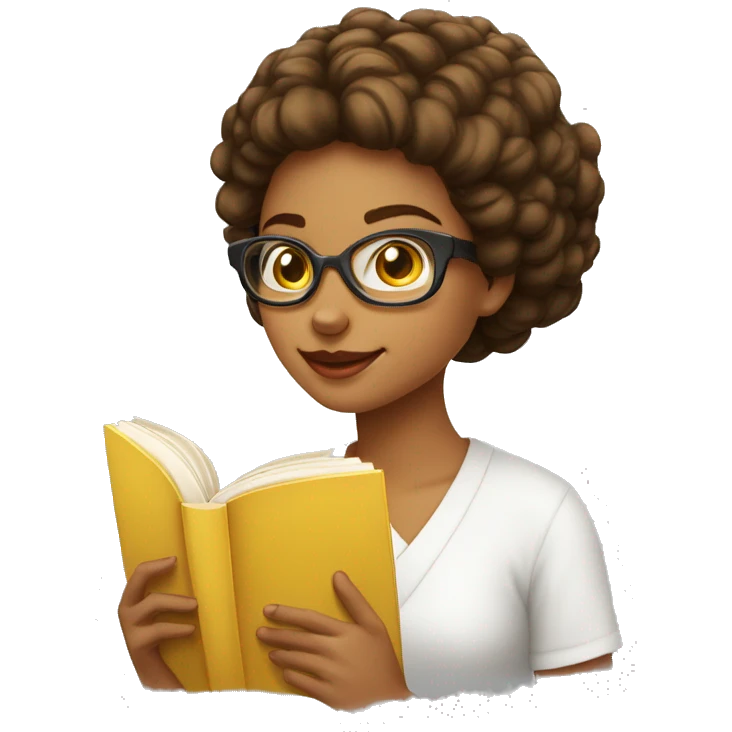 menina de óculos branco lendo um livro de capa amarela emoji