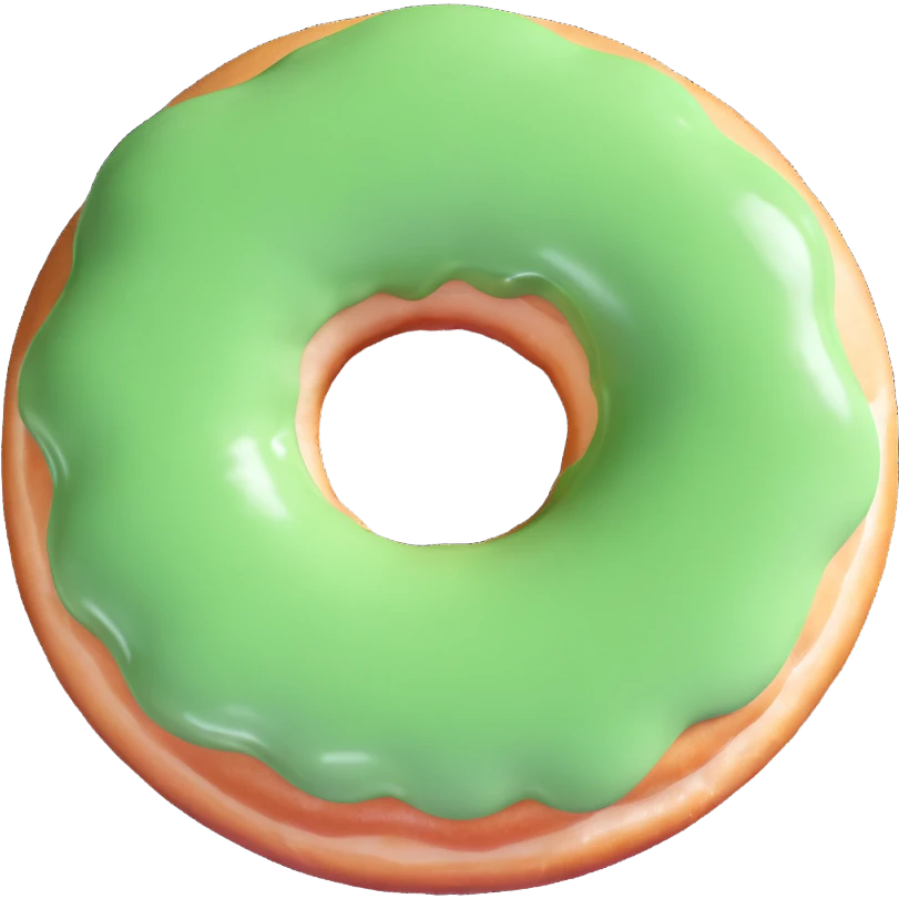 donut with bright green cream glaze, top view, shiny and appetizing, no text emoji