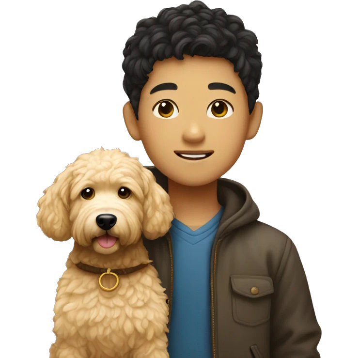 Chinese boy with golden doodle emoji