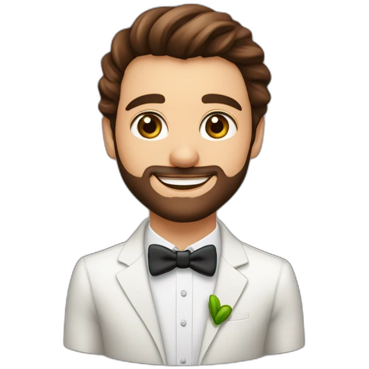 Mariage avec une femme avec les yeux verts cheveux long chatin foncé long et lisse et un homme yeux marron cheveux boucle long chaton foncé emoji