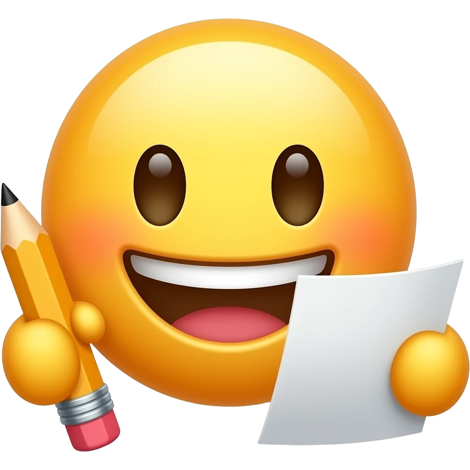 Tạo emoij cầm bút chì và giấy kèm biểu tượng cảm xúc (lưu ý phải là biểu tượng 😁 làm) emoji