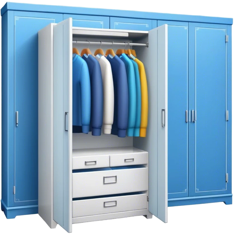 Icon for Furniture Design development: a close-up view of a 3D wardrobe on a blueprint with a measuring tape alongside. The icon should represent precision and the design process in furniture creation. Transparent background. emoji