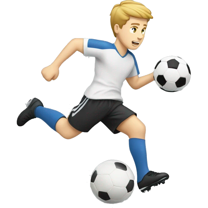 a white boy kicking soccer, runing emoji