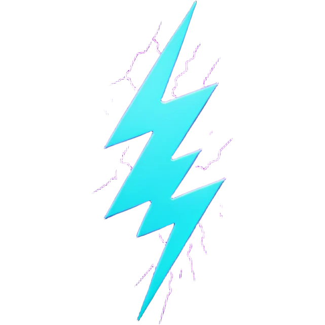 futuristic minimalistic glowing lightning bolt symbol, neon purple and cyan light, dark background, sleek cyberpunk tech style, no face, 1:1 aspect ratio emoji