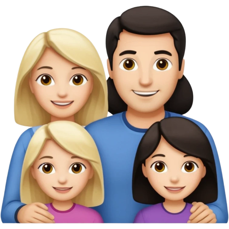 Familia : Hombre pelo oscuro, Mujer pelo oscuro, hija mayor pelo mono , hija menor pelo oscuro. emoji
