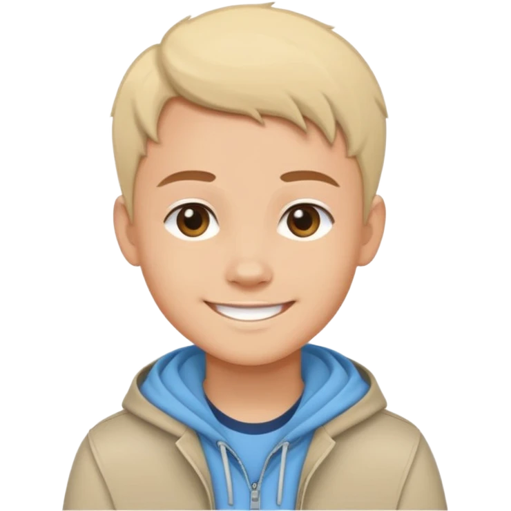 Cartoon avatar sticker of a young person, friendly smile, modern outfit, clean vector illustration, thick outline, flat colors, simple background, sticker style, high quality, transparent background emoji