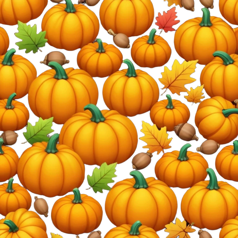 autumn fall scene with colorful leaves, pumpkins, and acorns emoji
