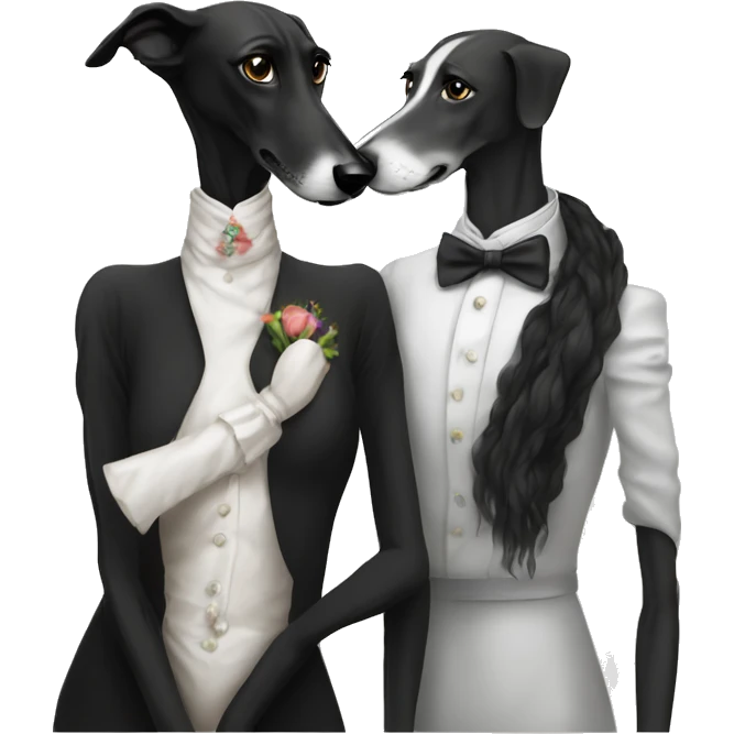 A family Two aristocrat dog black and white galgo kiss with women  emoji