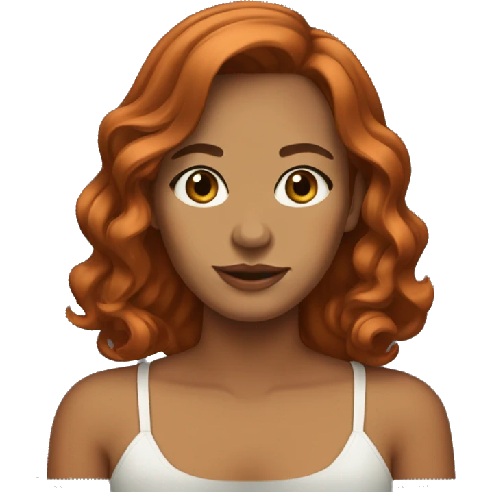 woman with medium tan skin, copper red hair that is medium length and curled on the bottom with curtain bangs. Brown/Hazel eyes. emoji