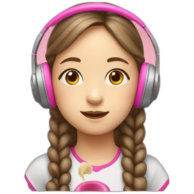 10 year old girl with pink headphones on eating dumplings emoji