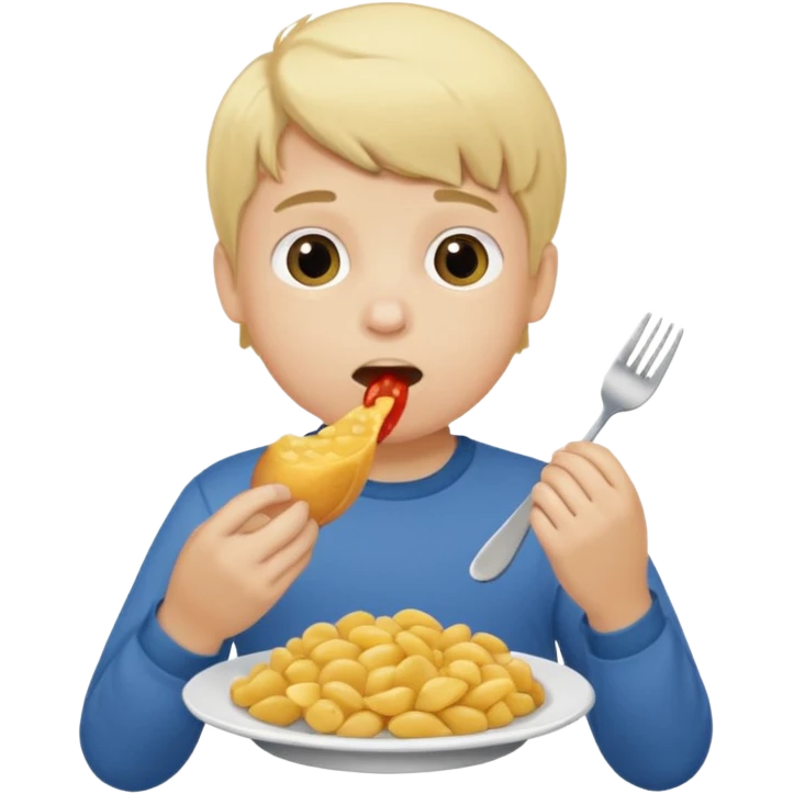 Маленький мальчик блондин кушает еду emoji