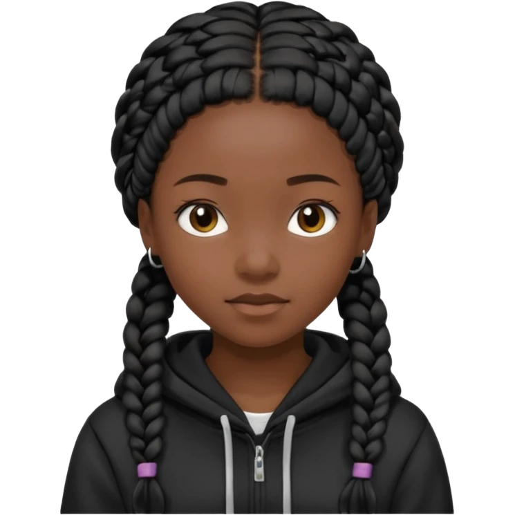 black girl with black single braids in a black hoodie emoji