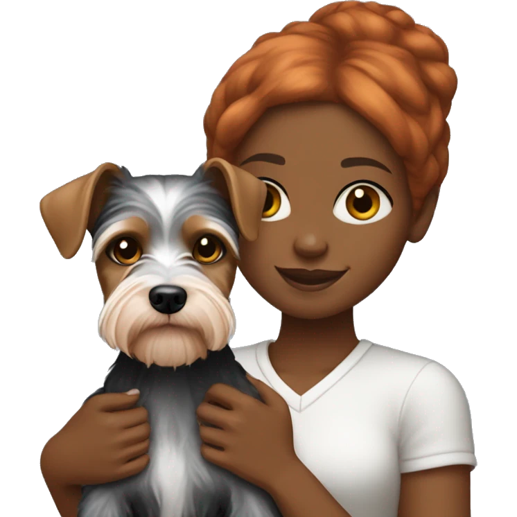 Black girl with ginger hair holding mini schnauzer dog  emoji