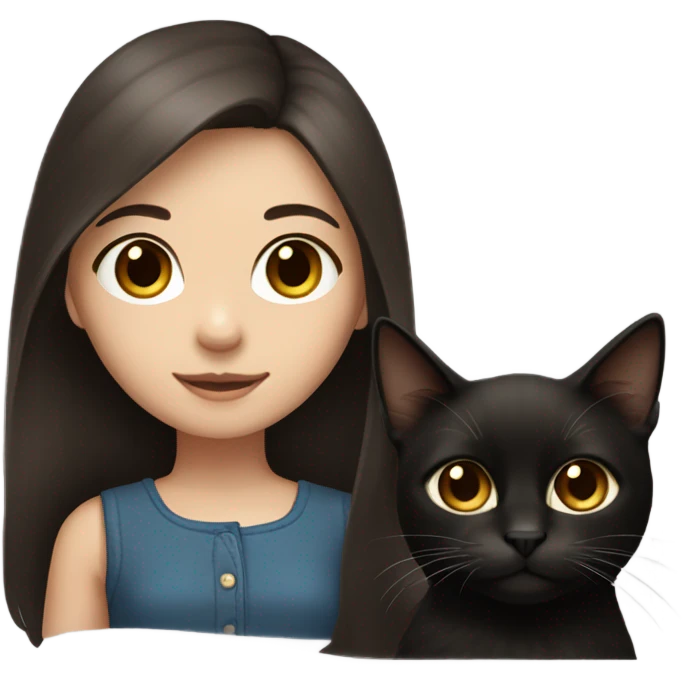 girl with dark brown hair and brown eyes. she has white skin. she is holding her brown and black cat. the cat has very long hair emoji