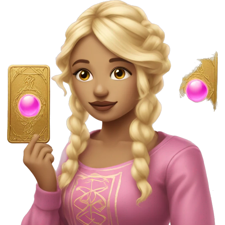 Blonde beautiful girl with pink pink tarot gold cards emoji